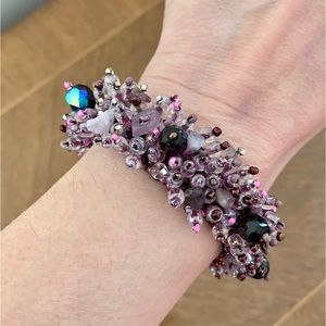 Stylish Boho Crocheted Purple Bead Bracelet